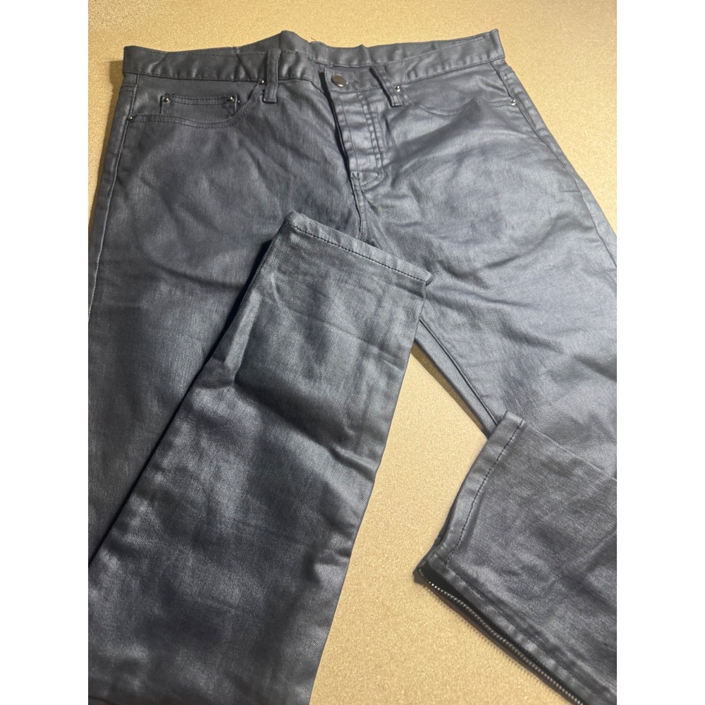 mnml M1 Waxed Denim Jeans Mens 34 Black Coated Slim Fit Ankle Zip Streetwear